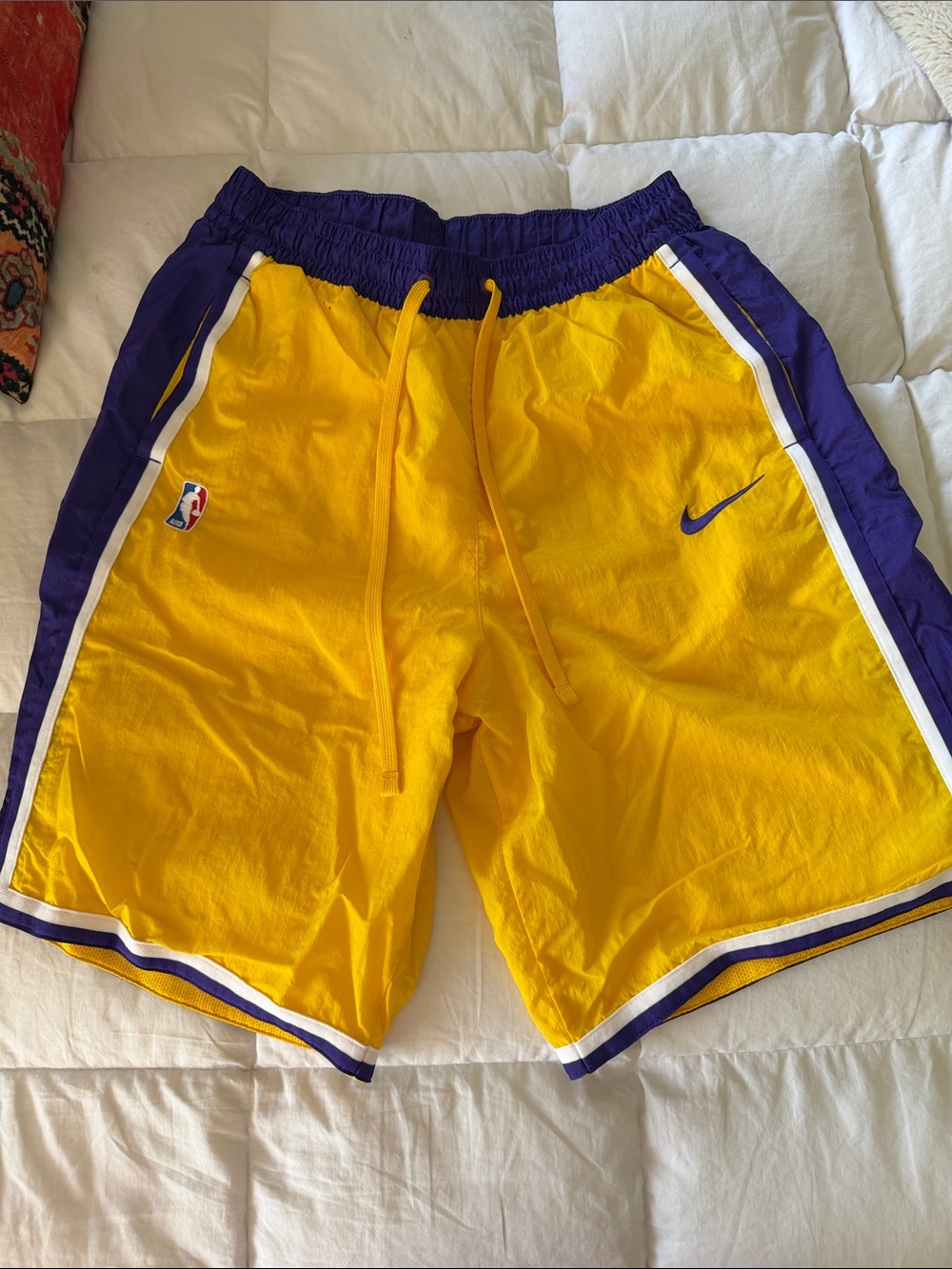 Nike Men’s Yellow and Purple NBA light weight, nylon  taffeta athletic shorts